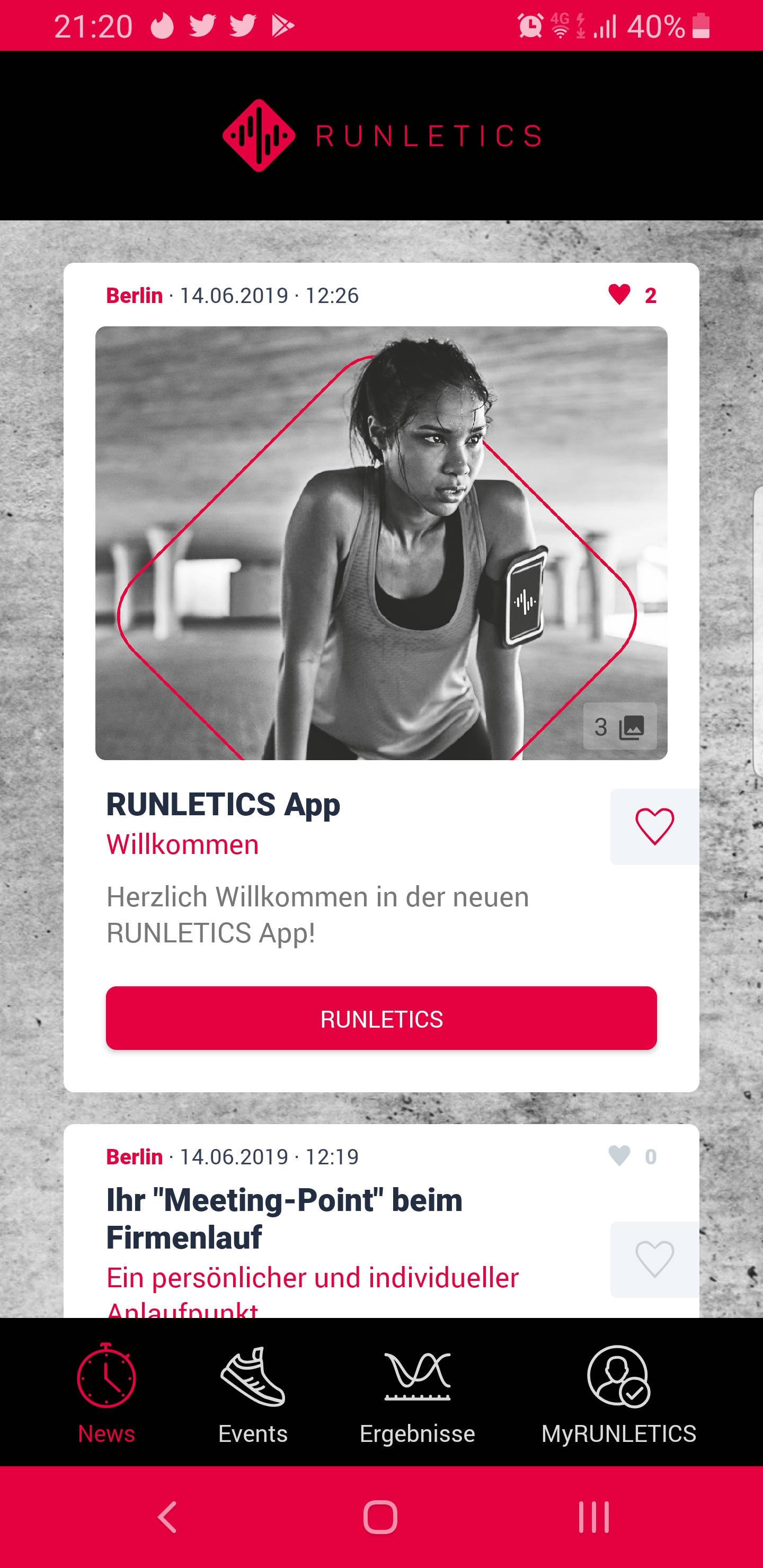 RUNLETICS: App - Newsfeed Screen